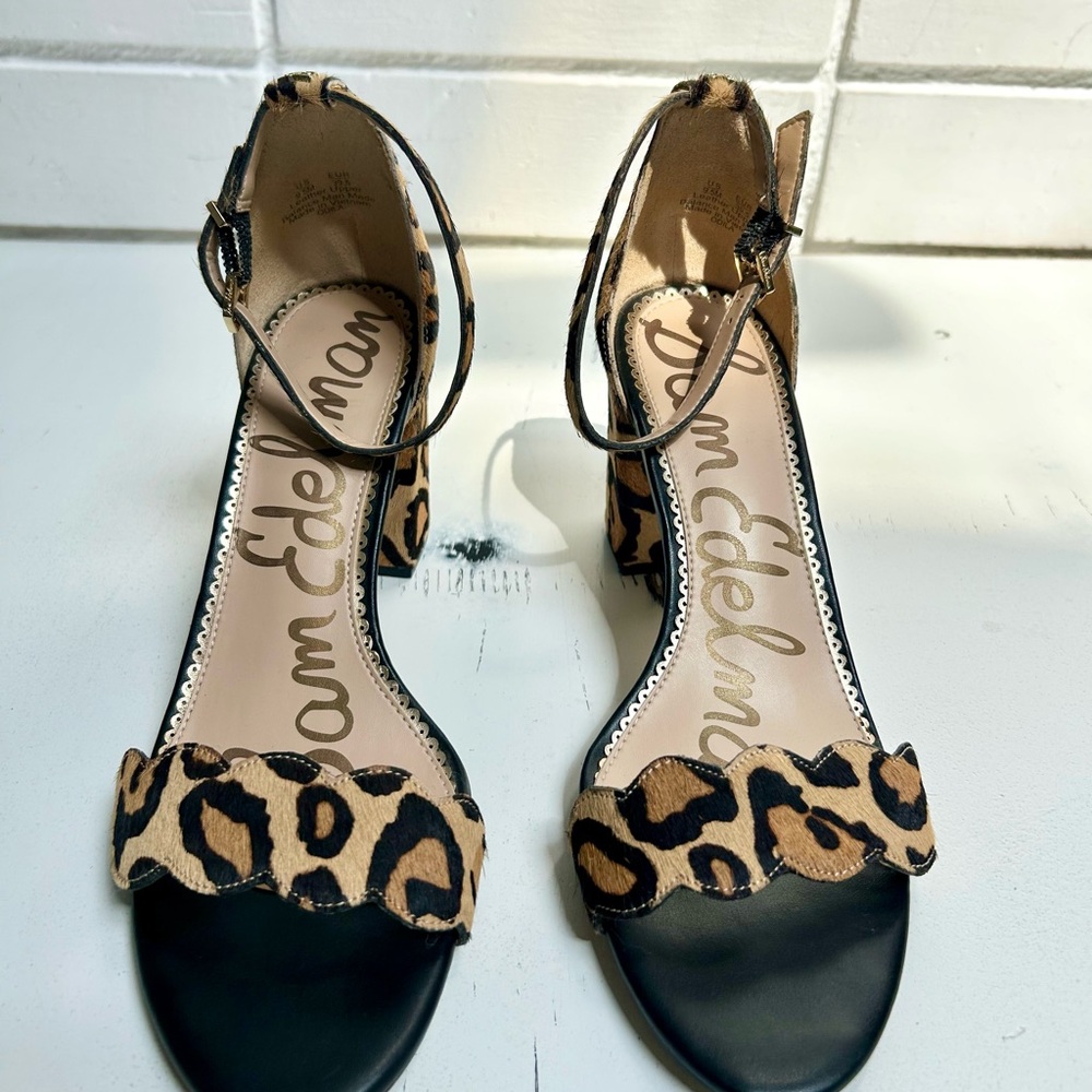 Sam Edelman Odilia leopard print fur ankle strap block heel Sandals Size 9.5 - Picture 3 of 10